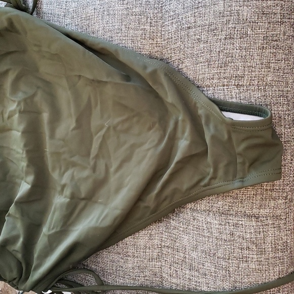 Viottiset One Shoulder Ruched Tummy Control High Cut Army Green Swim Suit SZ XL - Picture 10 of 11